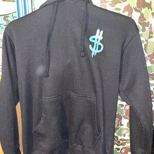 Black Hoodie with Teal Dollar Sign